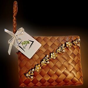 Brown Woven Wristlet with Beaded Accents